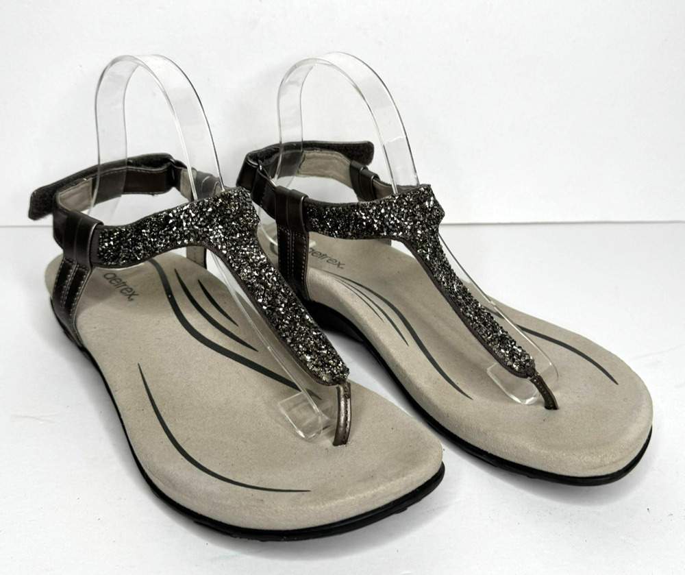 Aetrex Womens Sandals Orthotic Crystal Slingback JADE Gunmetal Sparkle Size 9